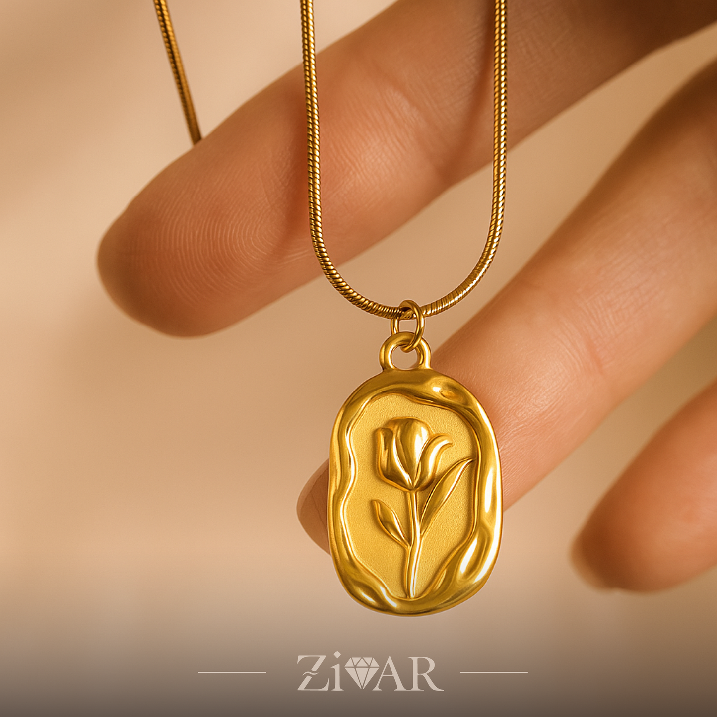 Golden Rose Pendant - Stainless Steel - Zivar Jewelry