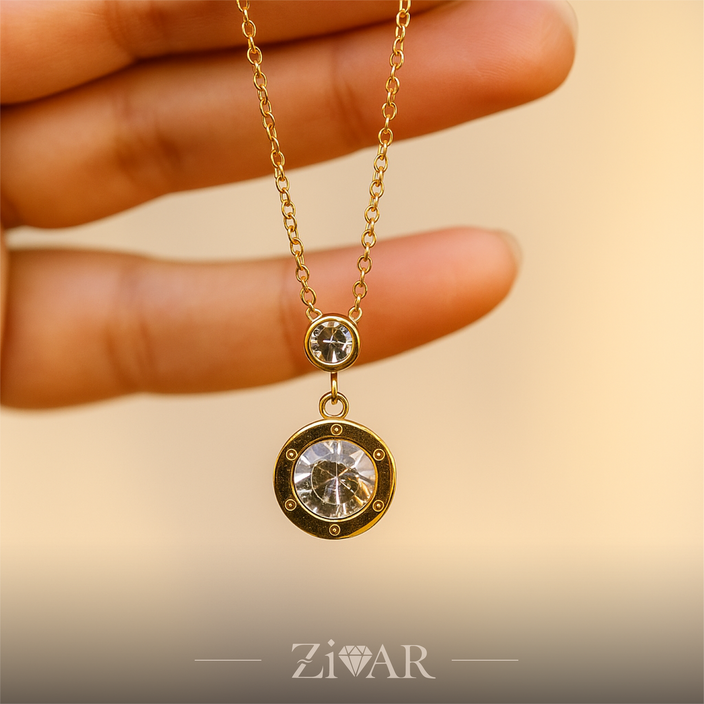 Twin Solitaire Pendant - Stainless Steel - Zivar Jewelry