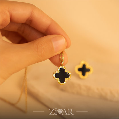 Black Clover Pendant and Stud - [ Set of 2 ] - Zivar Jewelry
