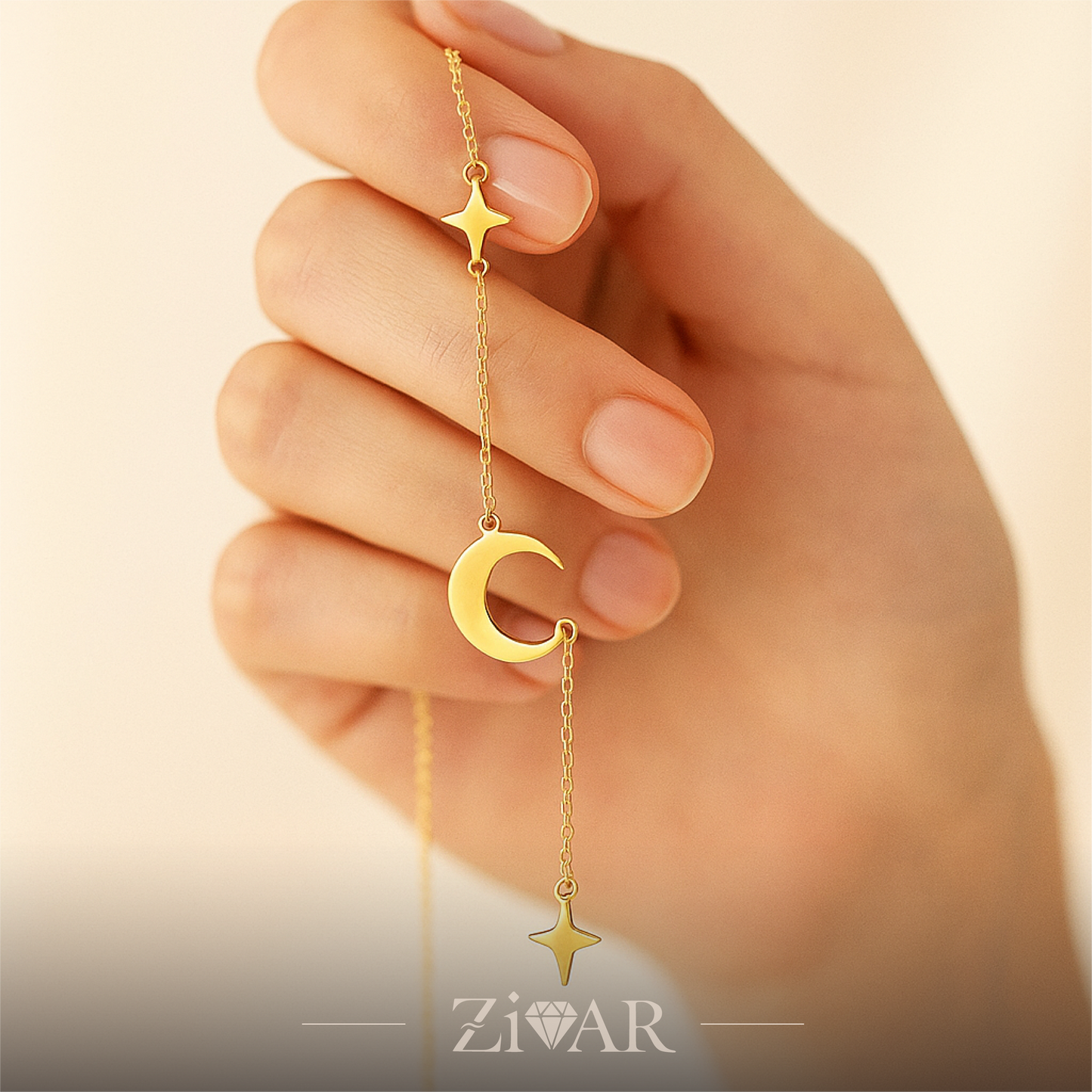 Crescent Moon Pendant Necklace - Stainless Steel - Zivar Jewelry