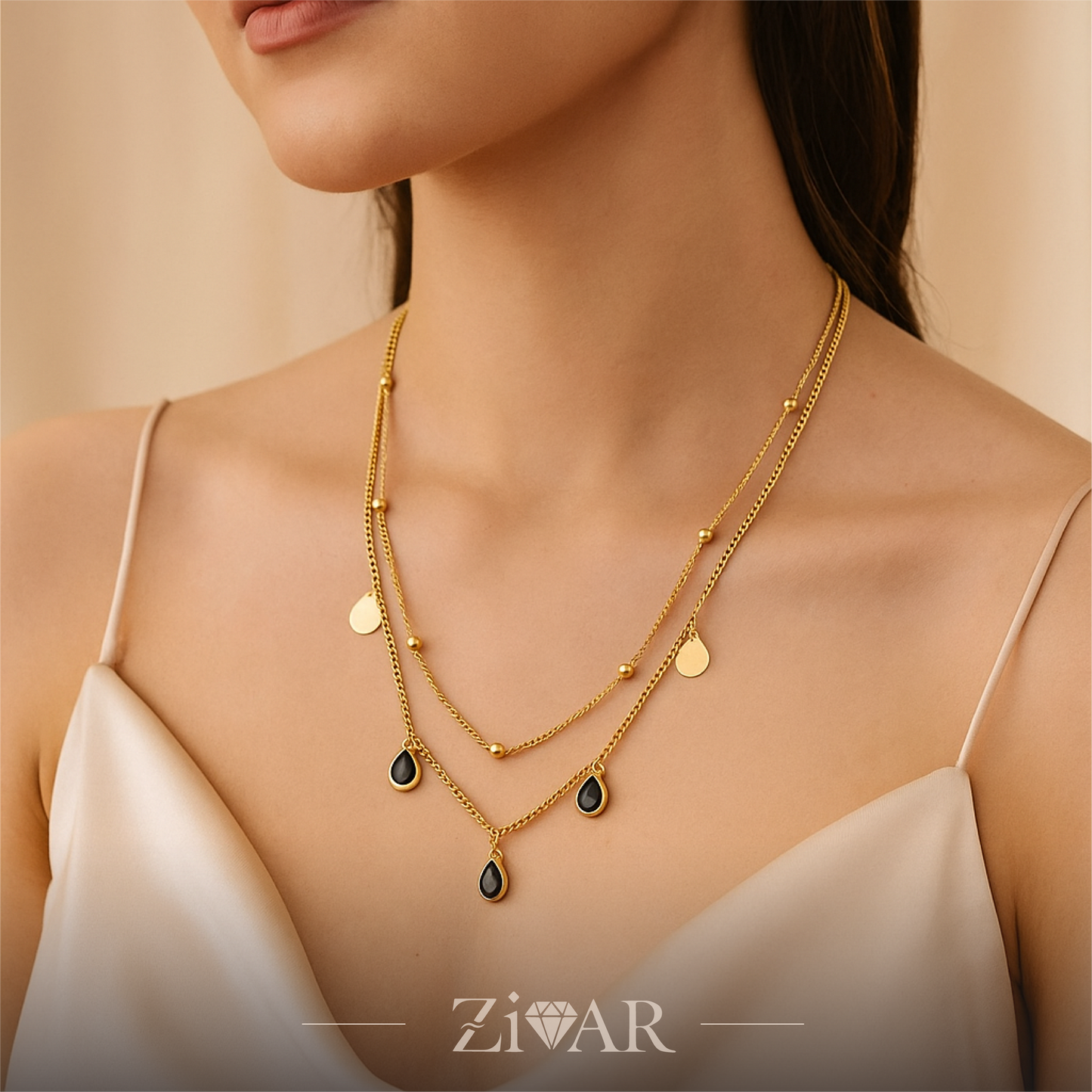 Teardrop Layered Necklace - Stainless Steel - Zivar Jewelry