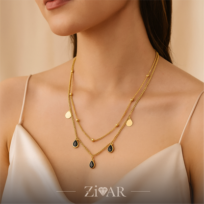 Teardrop Layered Necklace - Stainless Steel - Zivar Jewelry