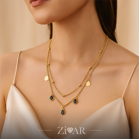 Teardrop Layered Necklace - Stainless Steel - Zivar Jewelry