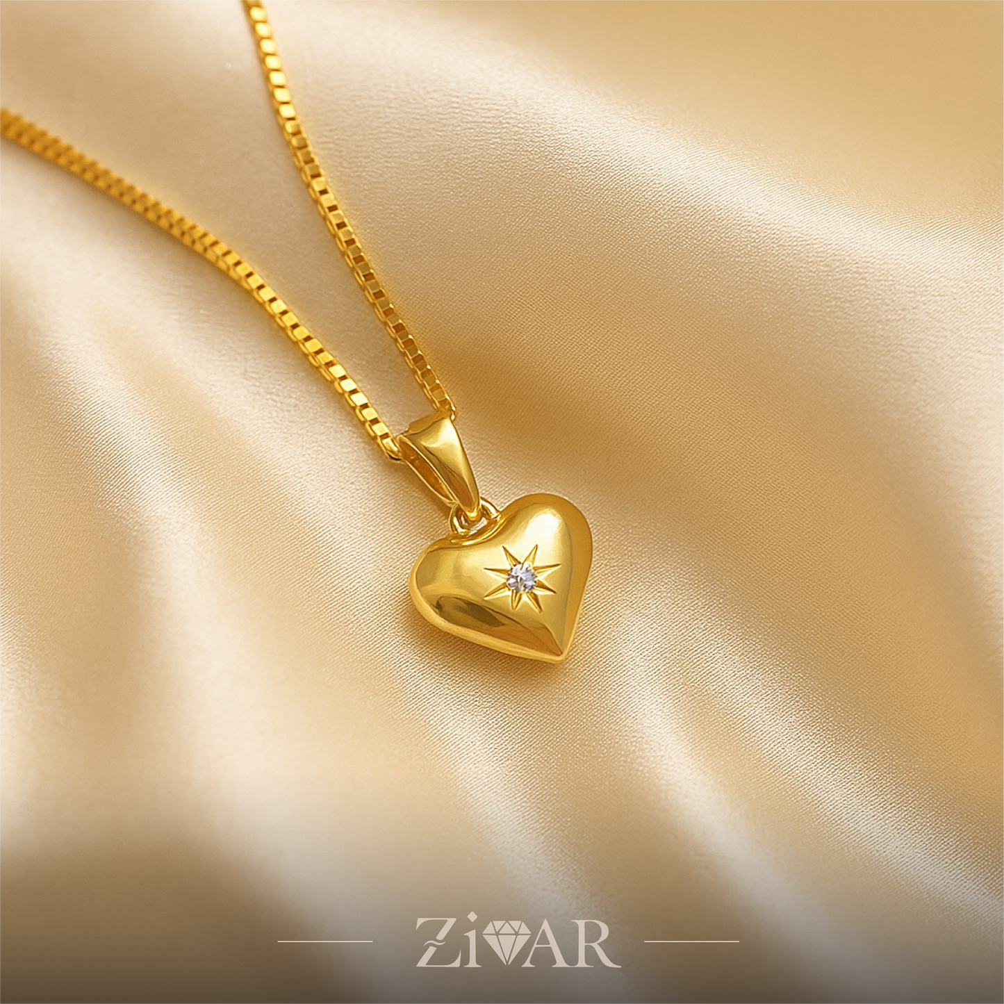 Heart Pendant with Star Cut Diamond - Zivar Jewelry