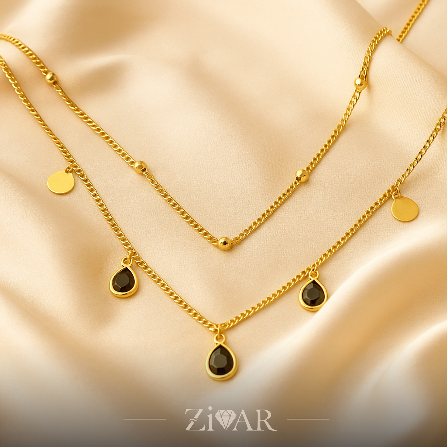 Teardrop Layered Necklace - Stainless Steel - Zivar Jewelry