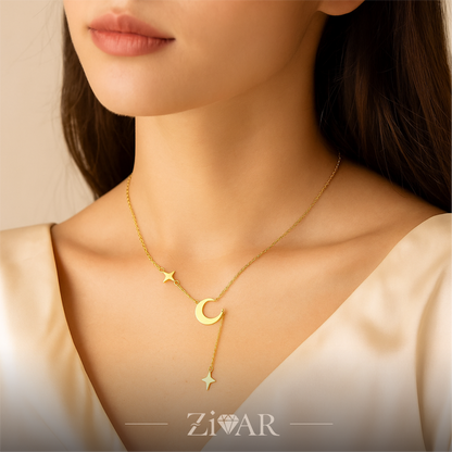 Crescent Moon Pendant Necklace - Stainless Steel - Zivar Jewelry