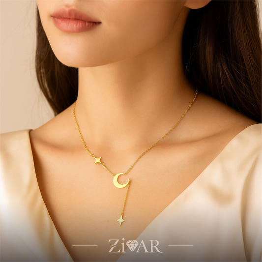 Crescent Moon Pendant Necklace - Stainless Steel - Zivar Jewelry