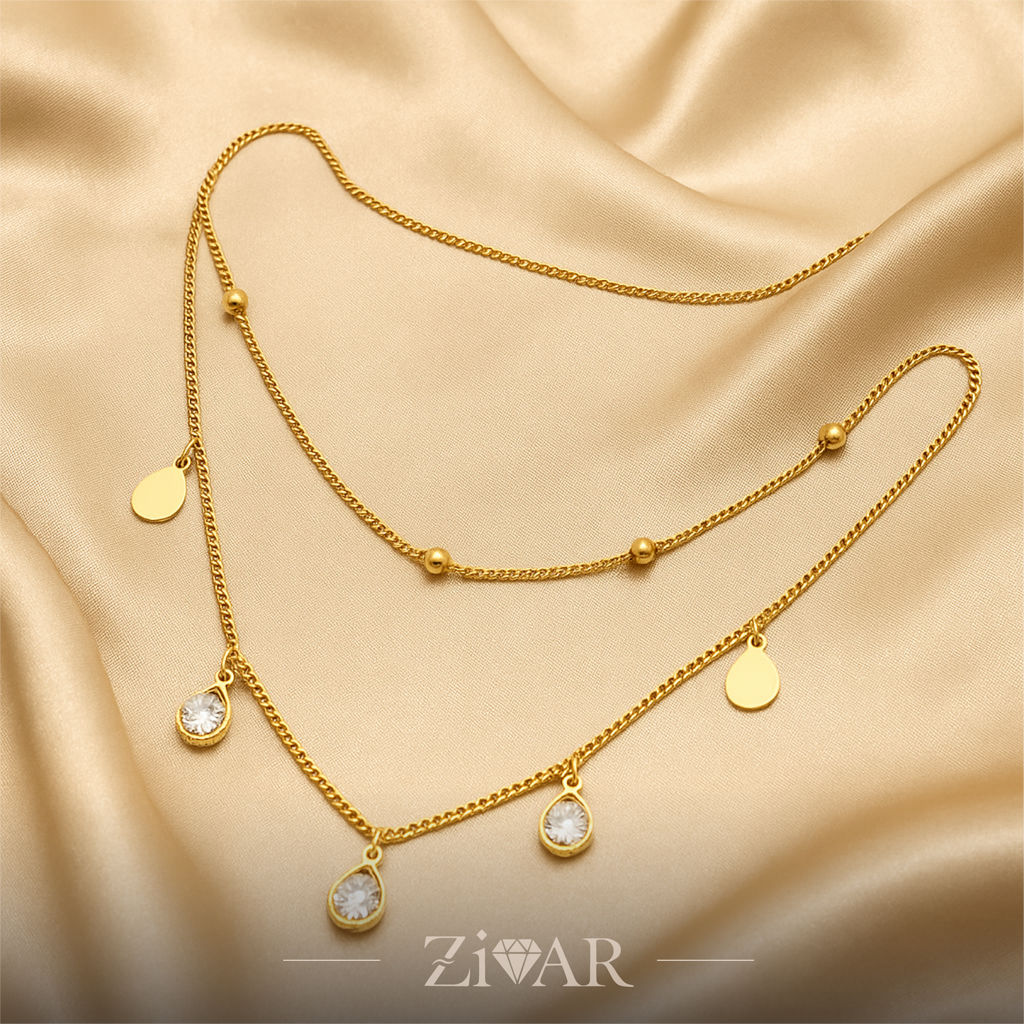 Teardrop Layered Necklace - Stainless Steel - Zivar Jewelry