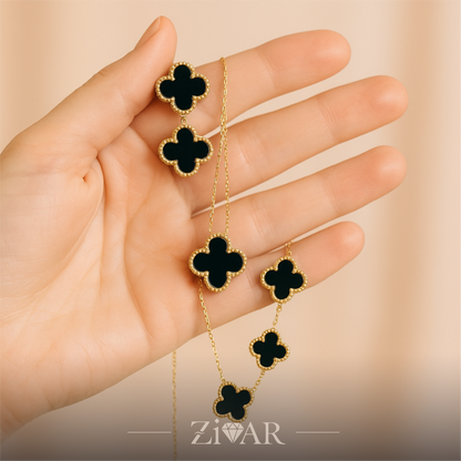 Black Enamel Clover Jewelry Set – [Set of 3] - Zivar Jewelry