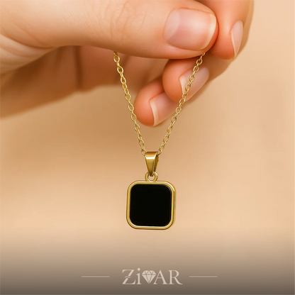 onyx pendant - Black & White Stone - Stainles Steel - Zivar Jewelry