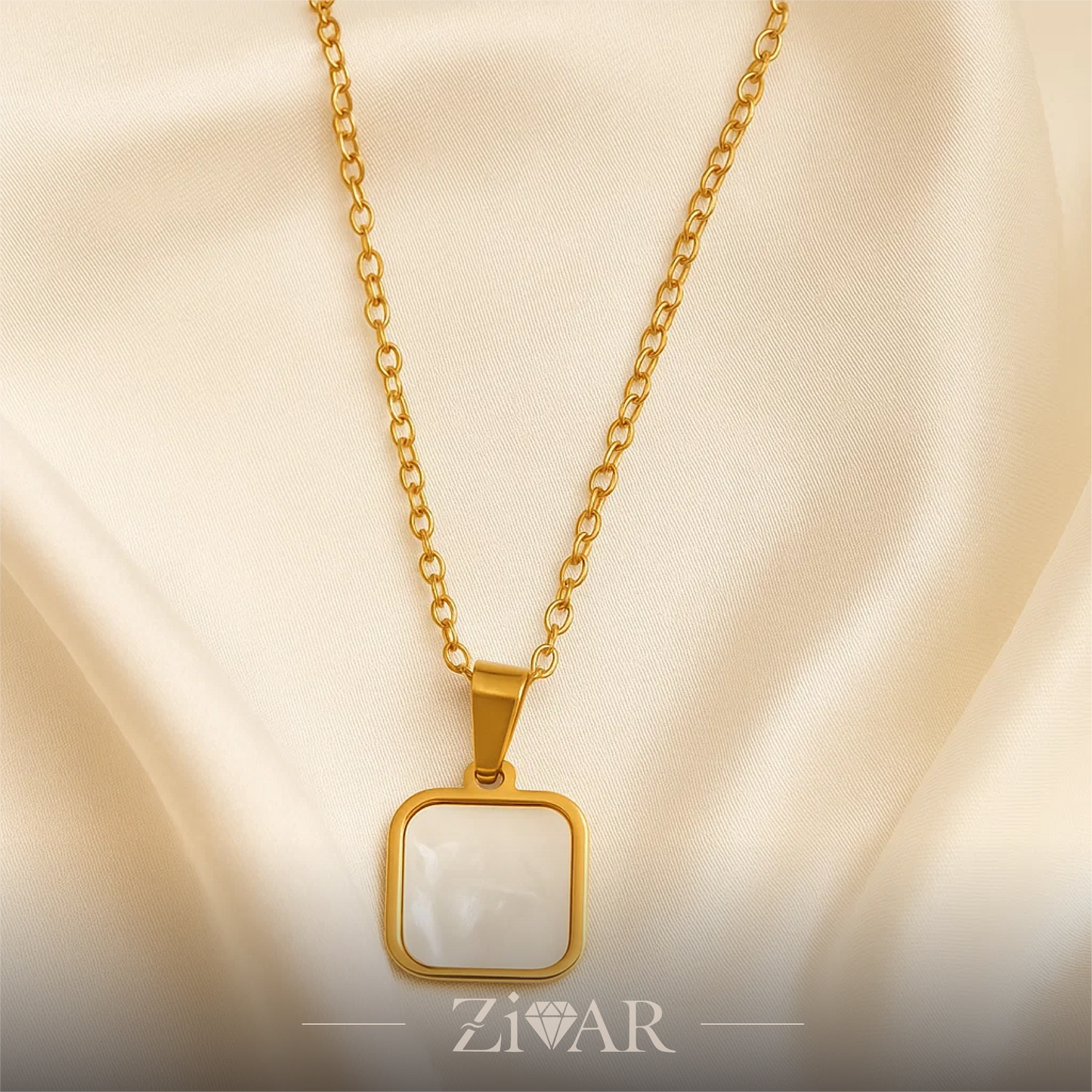 onyx pendant - Black & White Stone - Stainles Steel - Zivar Jewelry