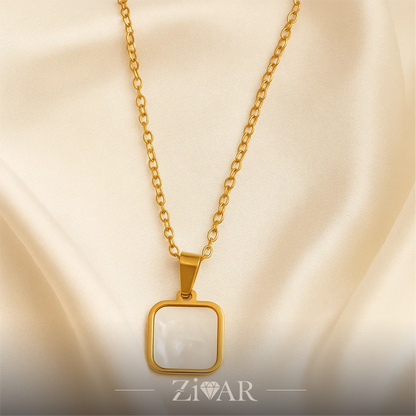 onyx pendant - Black & White Stone - Stainles Steel - Zivar Jewelry