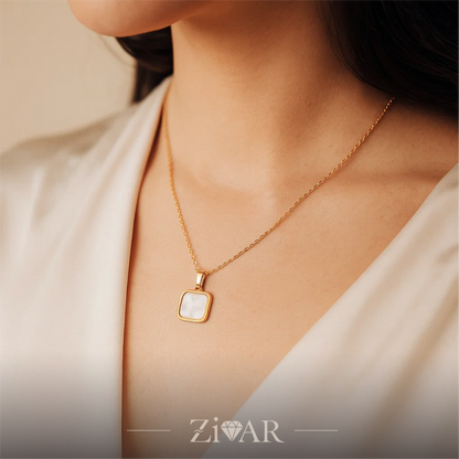 onyx pendant - Black & White Stone - Stainles Steel - Zivar Jewelry