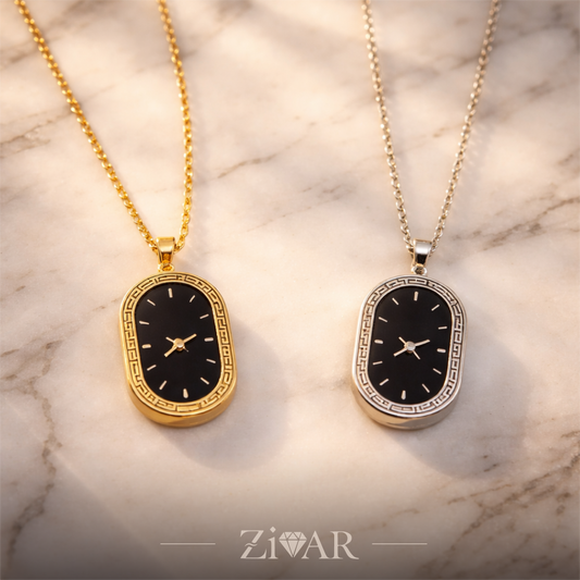 Oval Clock Pendant- Zivar Jewelry - Stainless Steel
