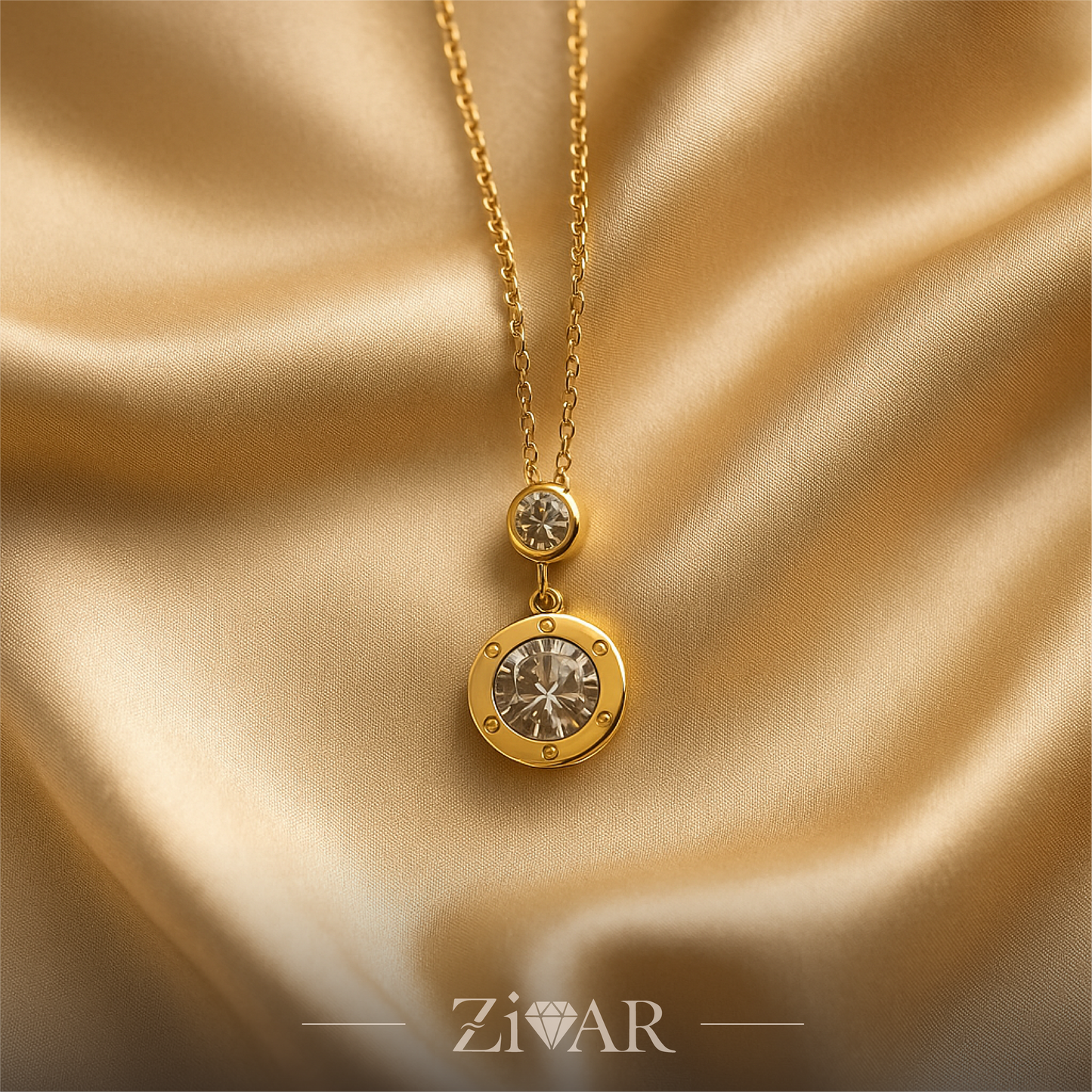 Twin Solitaire Pendant - Stainless Steel - Zivar Jewelry