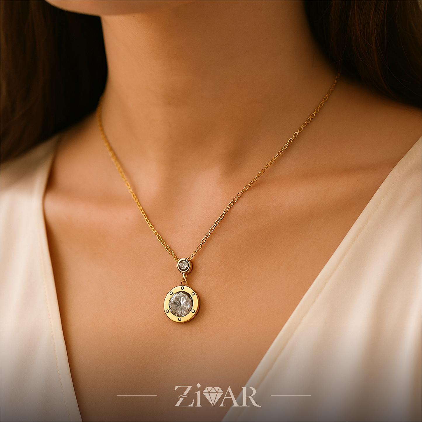 Twin Solitaire Pendant - Stainless Steel - Zivar Jewelry