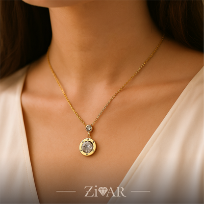 Twin Solitaire Pendant - Stainless Steel - Zivar Jewelry