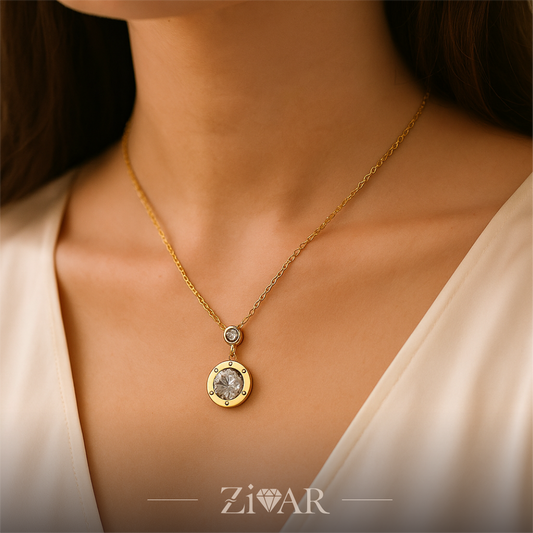 Twin Solitaire Pendant - Stainless Steel - Zivar Jewelry