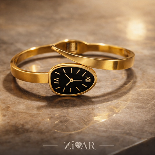 Gold Cuff Watch Bangle - Stainless Steel - Zivar Jewelry